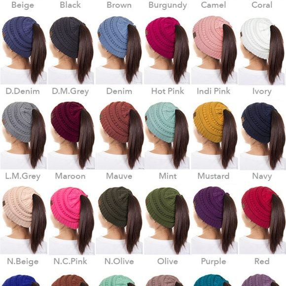 CC Ponytail Beanie Hat Messy Bun Mint - Picture 2 of 2